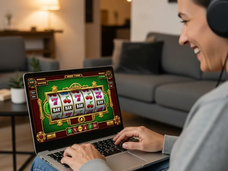 747 Live Play Smiling Woman Playing Slot Game winning joy