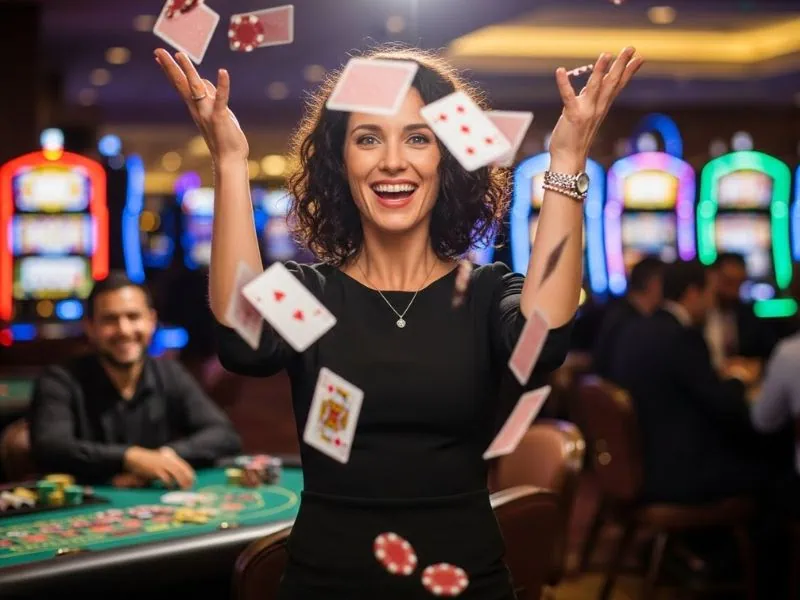 747 Online Casino Game Smiling Person Holding Baccarat Cards Z7live1.ph happy moment