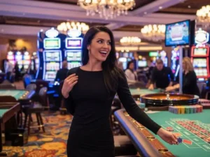 747 Casino Offer Standing Joyful Casino Guest excitement