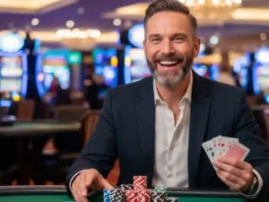 Crypto Casino Philippines Smiling Player With Poker Chips Z7live1.ph win moment