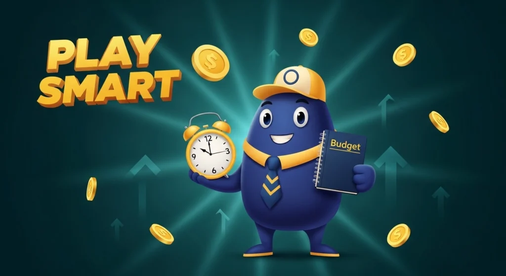 Cartoon mascot promoting responsible gaming and budget control