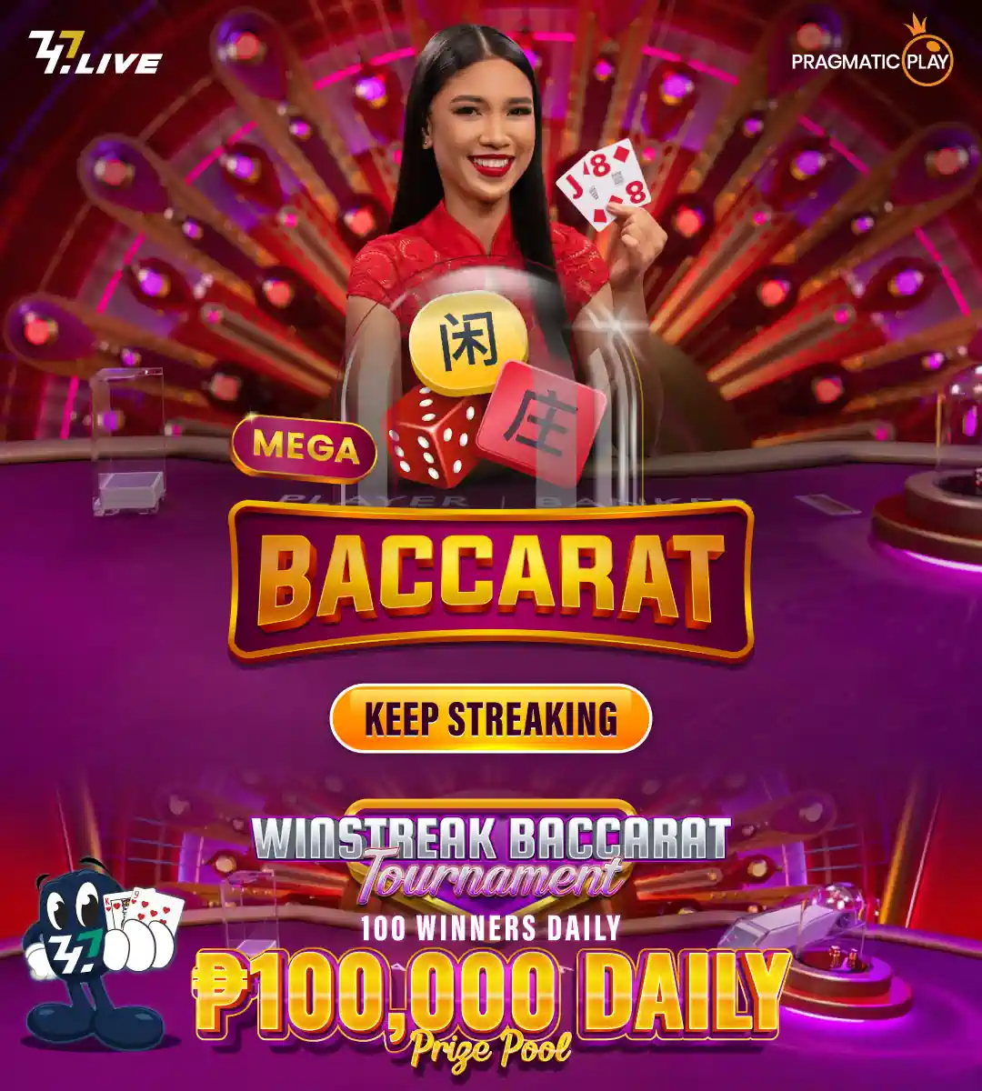 About Us view of Mega Winstreak Baccarat at Z7live1 casino, showing vibrant gaming tables and players enjoying a live casino experience