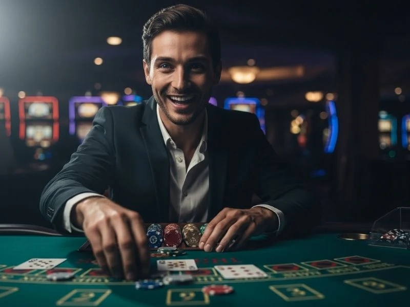 GamePH Smiling Player With Poker Chips Z7live1.ph winning excitement