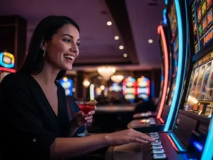 Online Casino Davao Smiling Woman Playing Slot Game Z7live1.ph joyful moment