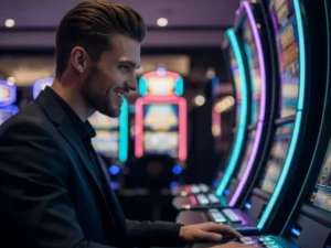 Pisowin Smiling Woman Playing Slot Game Z7live1.ph happy spin