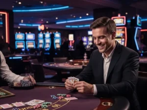 SlotsPH Smiling Player With Poker Chips Z7live1.ph joyful win