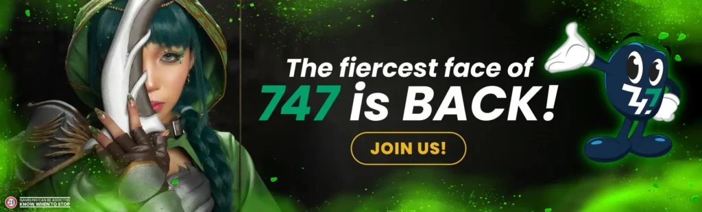 Z7live - the fiercest face of 747 back, join us banner showcasing bold branding and excitement