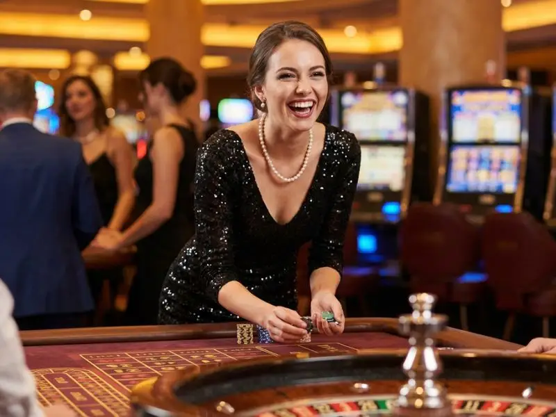 Lady enjoying casino games while placing bets on roulette at a table – gamers888 com login experience