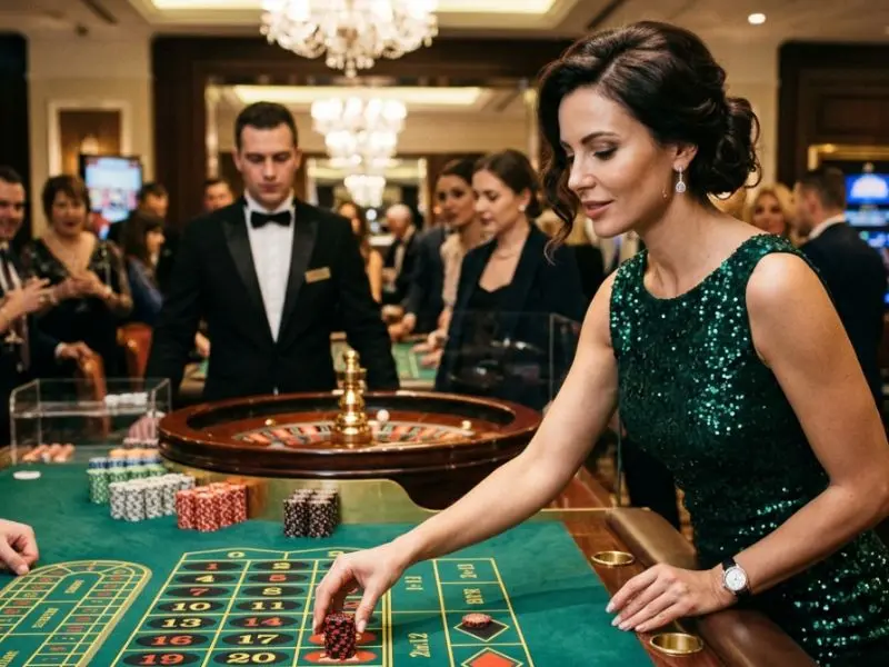 Young woman placing a bet at the roulette table inside a casino – jiliko online casino experience