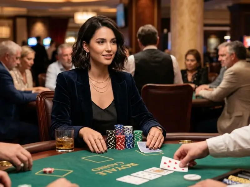 Stylish young lady enjoying a game at the poker table in Philwin Online Casino